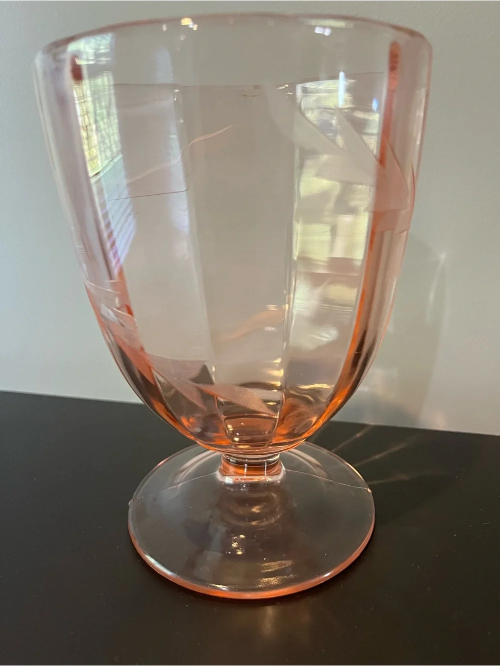 Vintage Champagne Pink Flower Etched Depression Glass